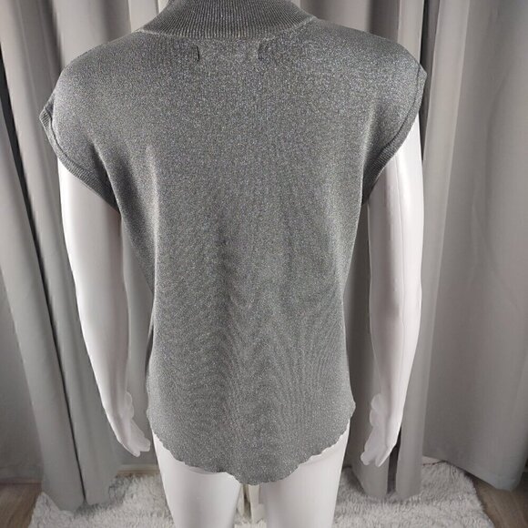 Coldwater Creek Silver Glitter Silk Blend Sparkle Mock Turtleneck Blouse Size L - Picture 5 of 12